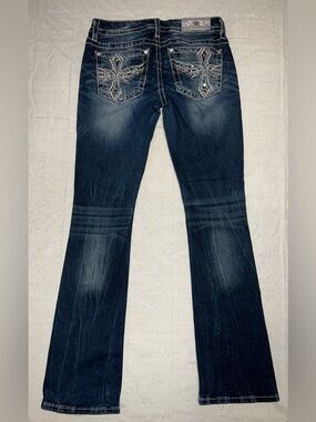 Miss Me Signature Slim Boot Jeans Size 28 Dark Wash Rhinestone Embellished Y2K